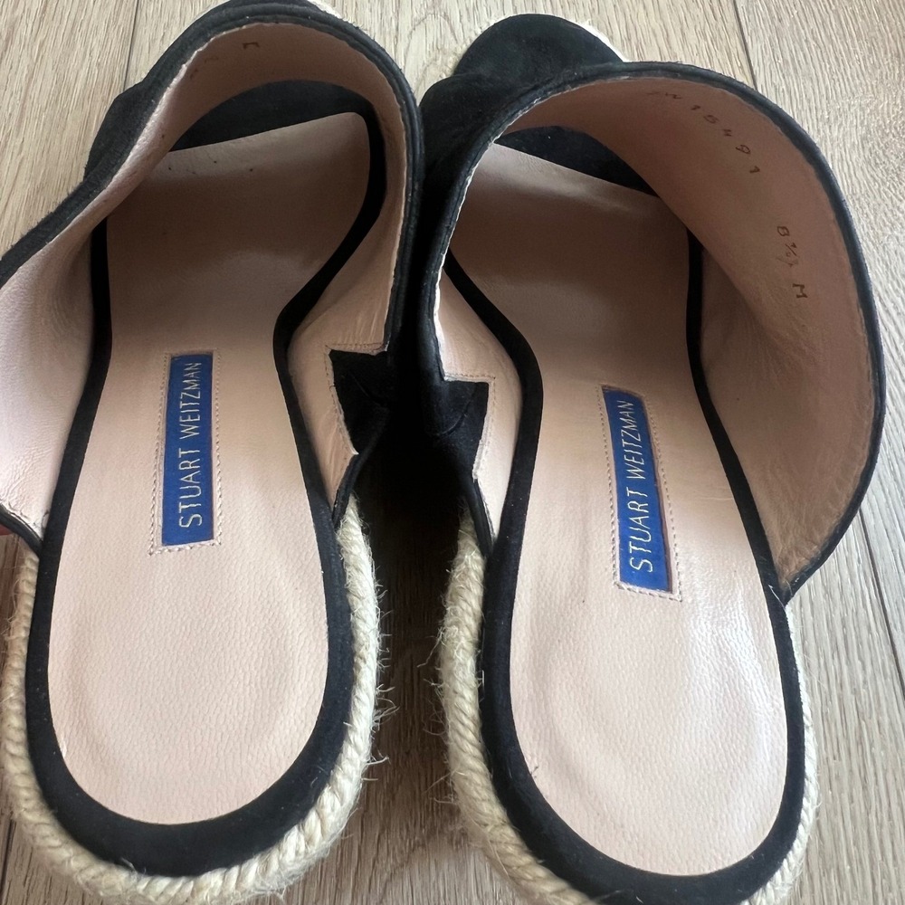 Stuart Weitzman Suede Espadrille Wedge Mules Open Toe Sandals. Black. Womens 8.5 - Picture 9 of 10